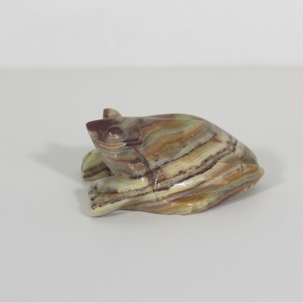 Vintage Carved Onyx Marble Frog Figurine or Paperweight Shelf Decor, Styling